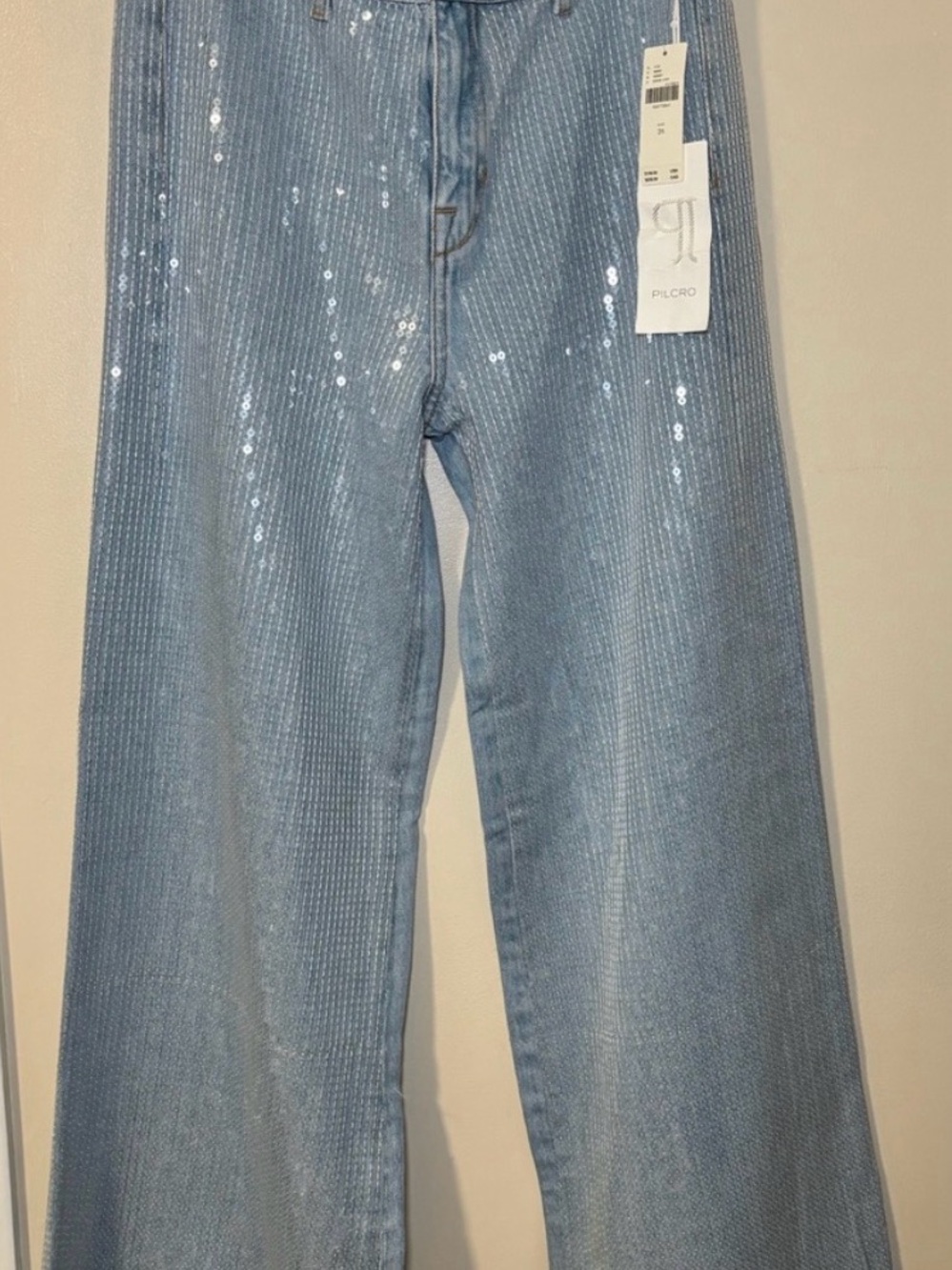 Pilcro anthropologie Light Blue Sequin Wide-Leg Jeans, size 26 , tags attached - Picture 4 of 8
